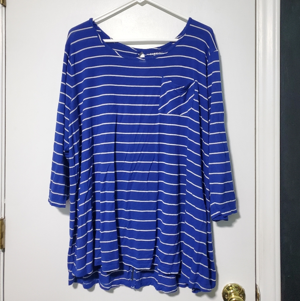 Jones New York Blue and White Striped Long Sleeve Tee Size 3X